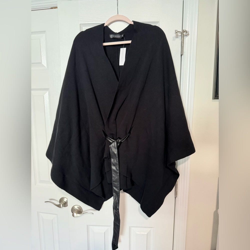 New York & Co Black Wrap Poncho Faux Leather Belt L/XL